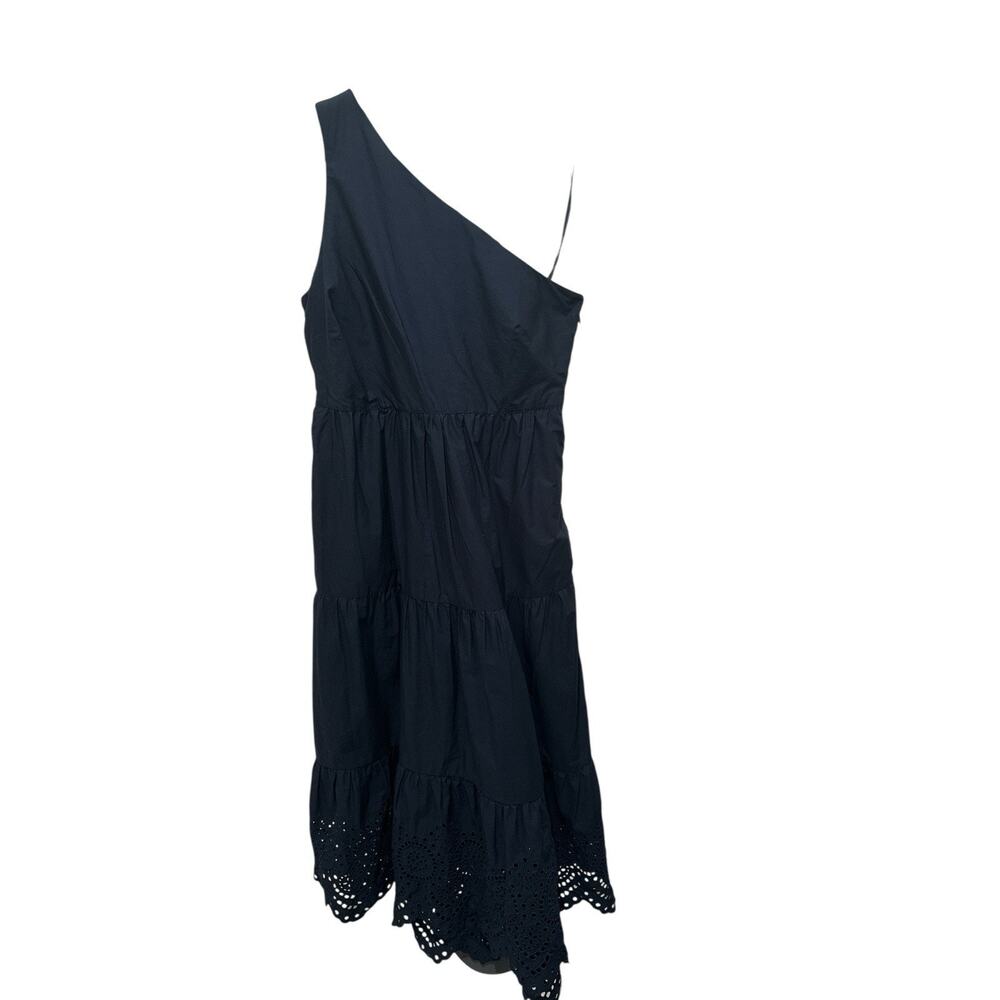 GAP One Shoulder Tiered Eyelet Midi Dress Navy Blue Size L - Picture 6 of 13